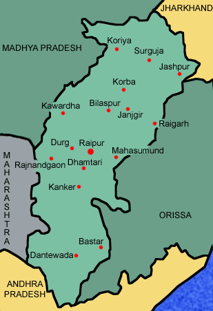 Karta över Chhattisgarh